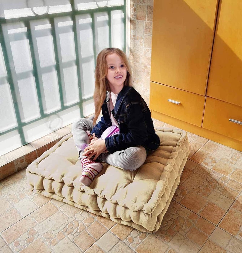 Verpert Floor Pillow 25x25 Inch,Square Meditation Cushion Floor Seating for Adults,Oversized Tufted seat Cushion Reading Nook for Kids, Yoga Meditation Pillow for Sitting on Floor, (Beige) - Image 3